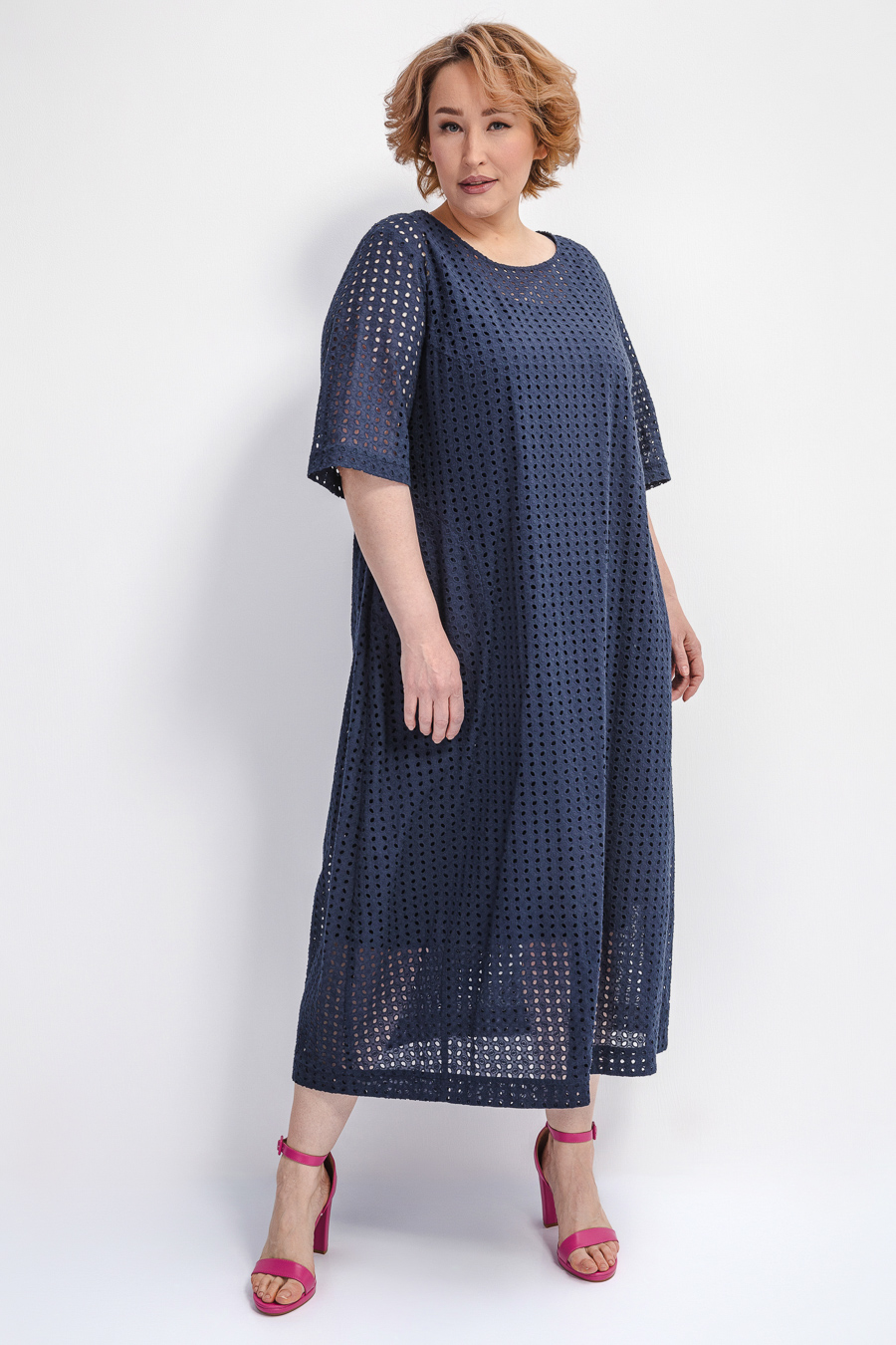 Платье-сетка из 100% хлопка, синее