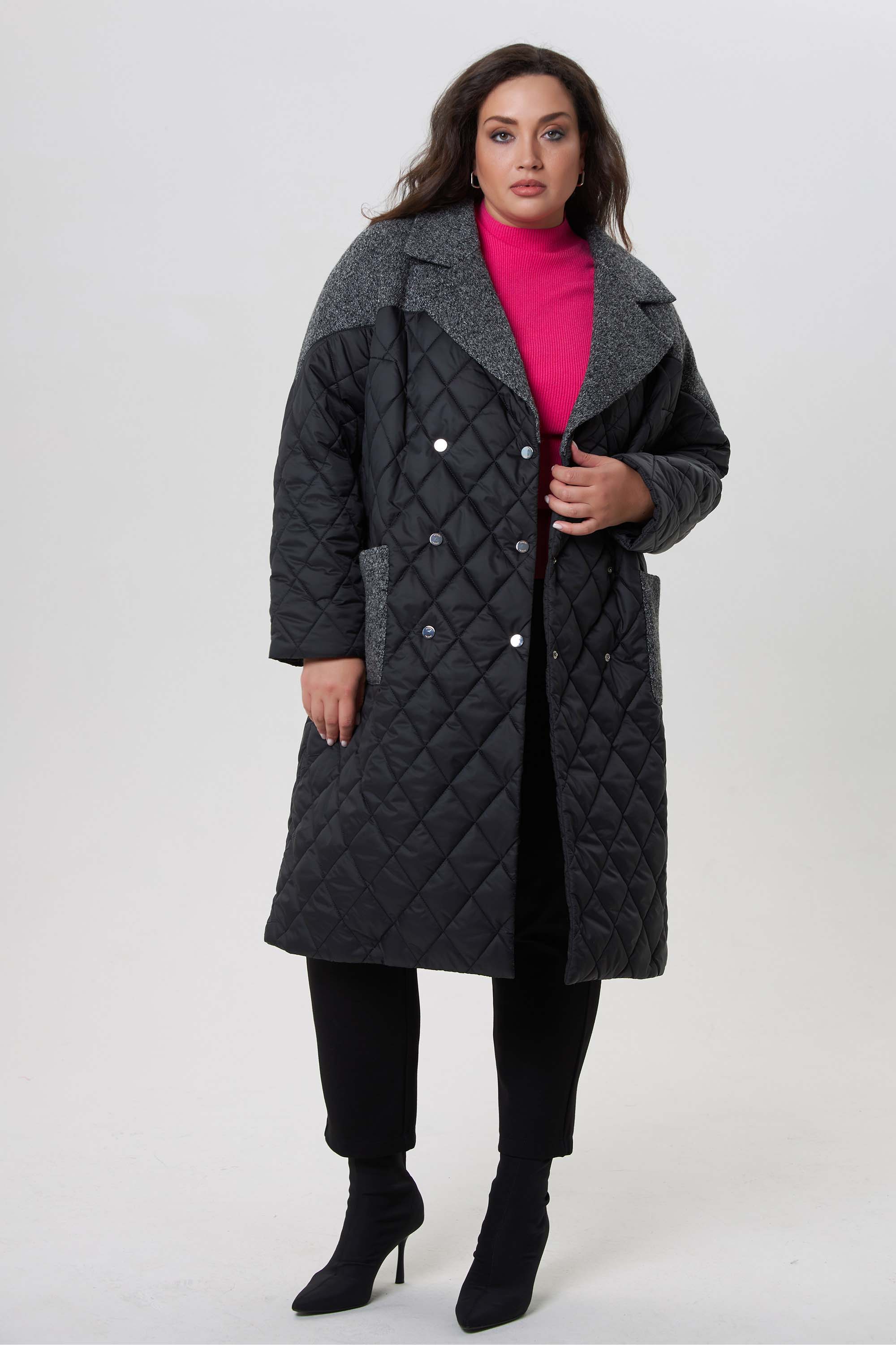 Двубортное стеганное пальто