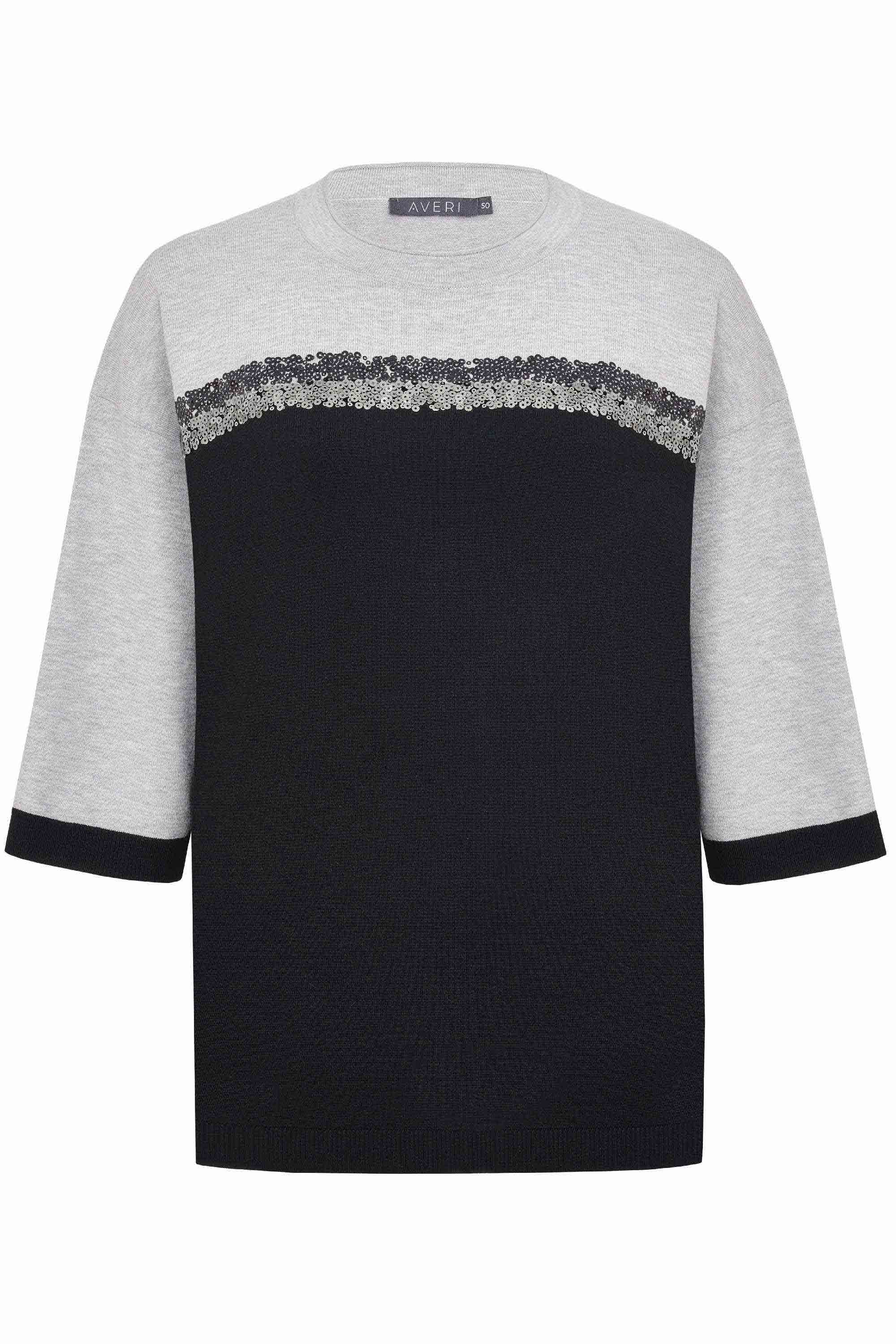 Джемпер с пайетками серо-черный