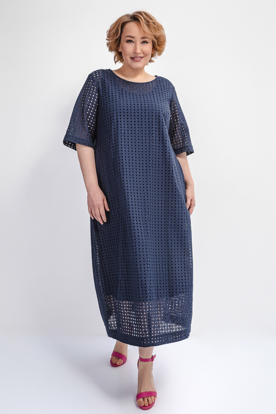 Платье-сетка из 100% хлопка, синее