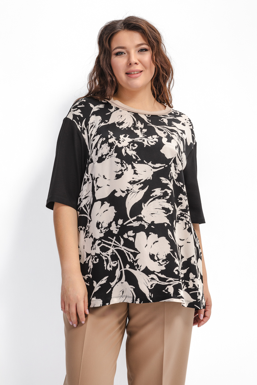 Блуза из вискозы с трикотажными рукавами