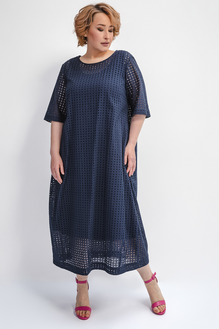 Платье-сетка из 100% хлопка, синее