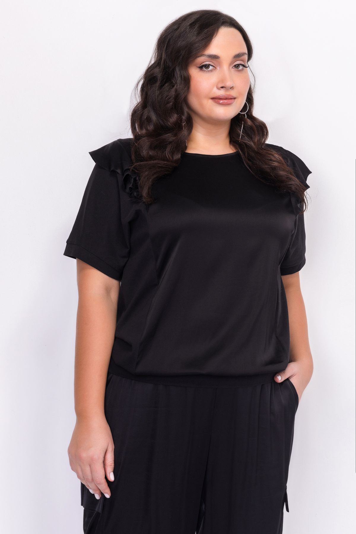 Шелковистый свитшот с оборками *PREMIUM