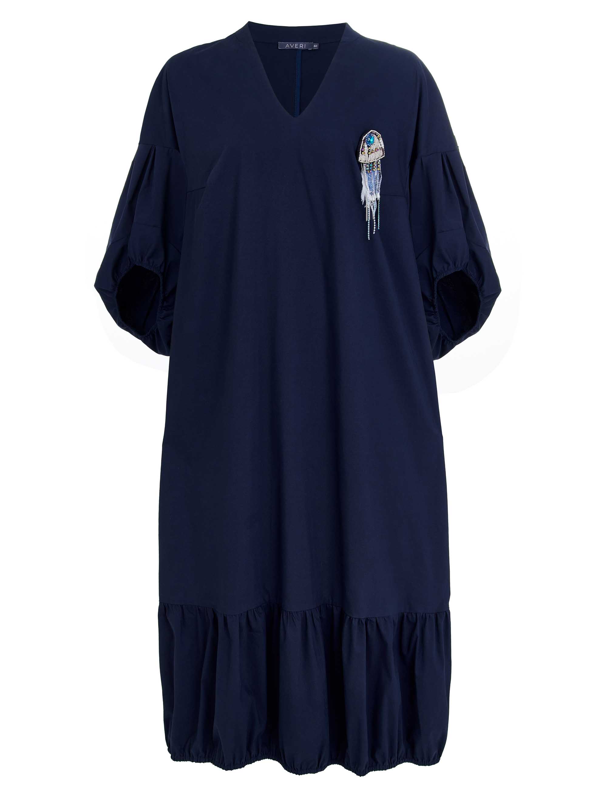 Платье с воланами и объемными рукавами