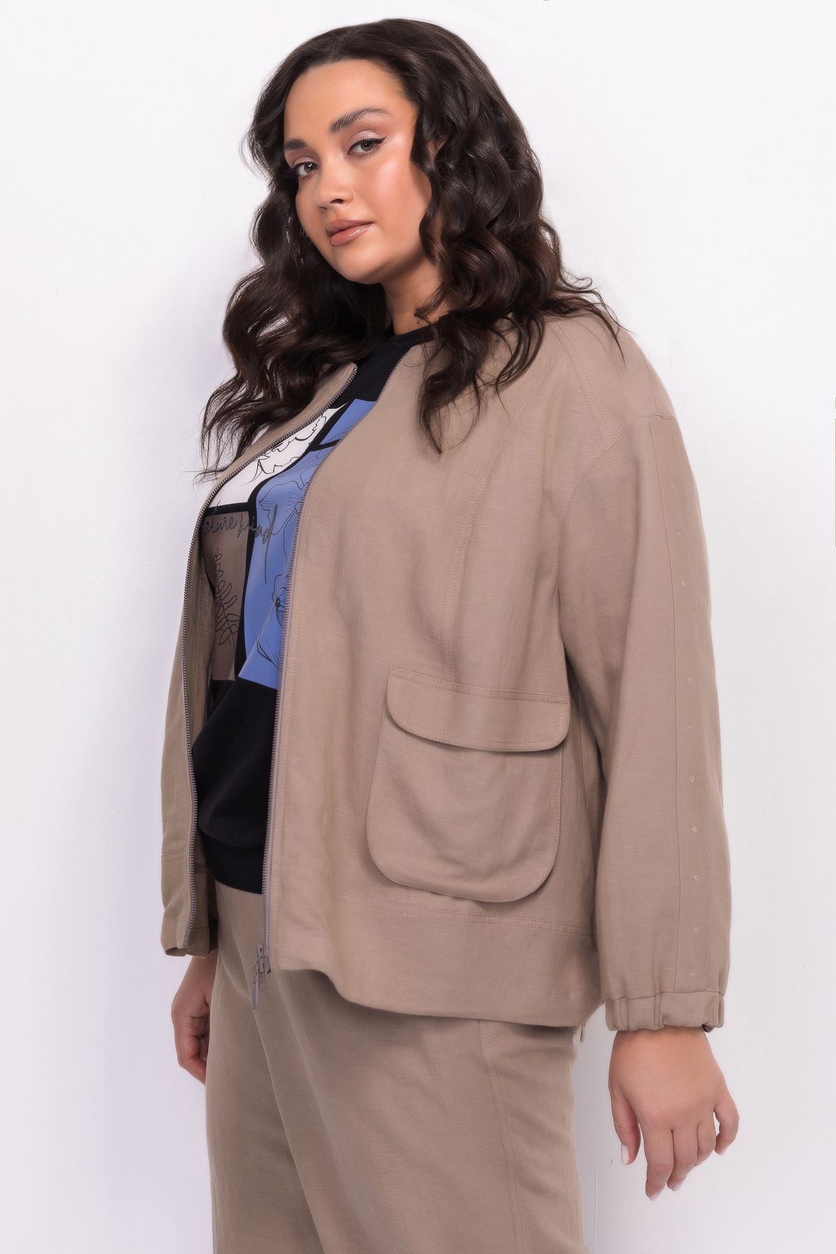 Льняной жакет укороченный