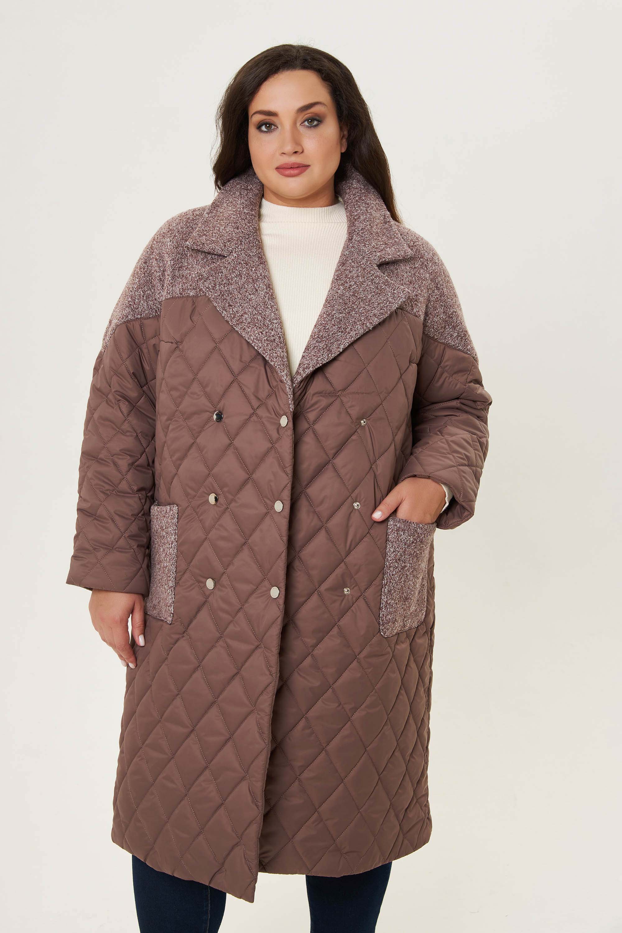 Двубортное стеганное пальто